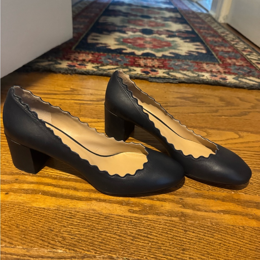 NWOT Chloe Navy Scalloped Leather Pumps